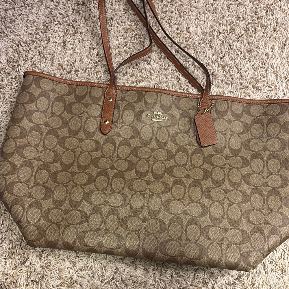 Coach Brown Leather Trim Signature Tote